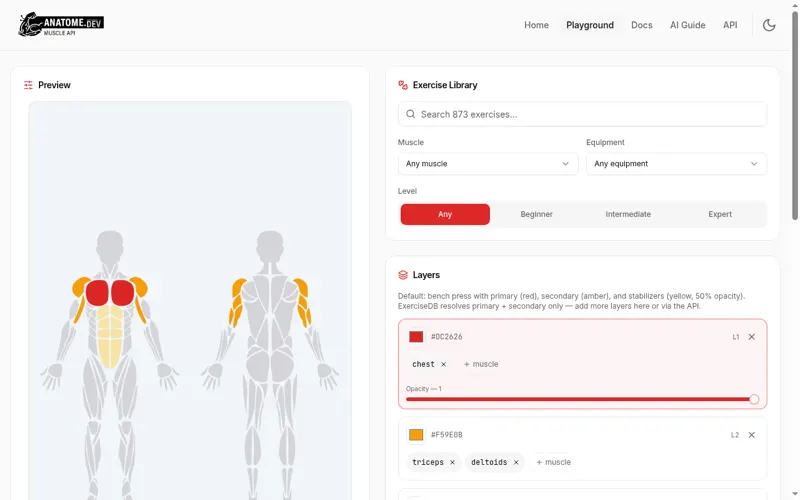 Zrzut ekranu — Anatome — Muscle Map API